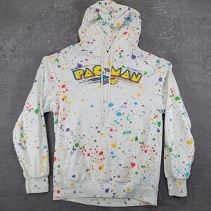 Pac-Man Bandai Namco White Paint Splatter Graphic Hoodie Mens Small Retro Arcade